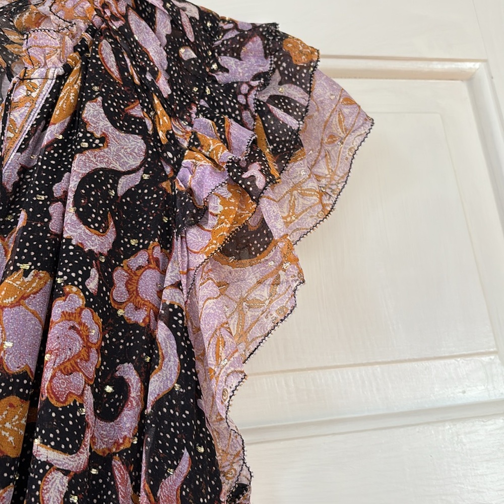 Ulla Johnson RARE Celestia‎ Ruffled Printed Midi Dress Midnight Size 0 Metallic - Picture 11 of 17